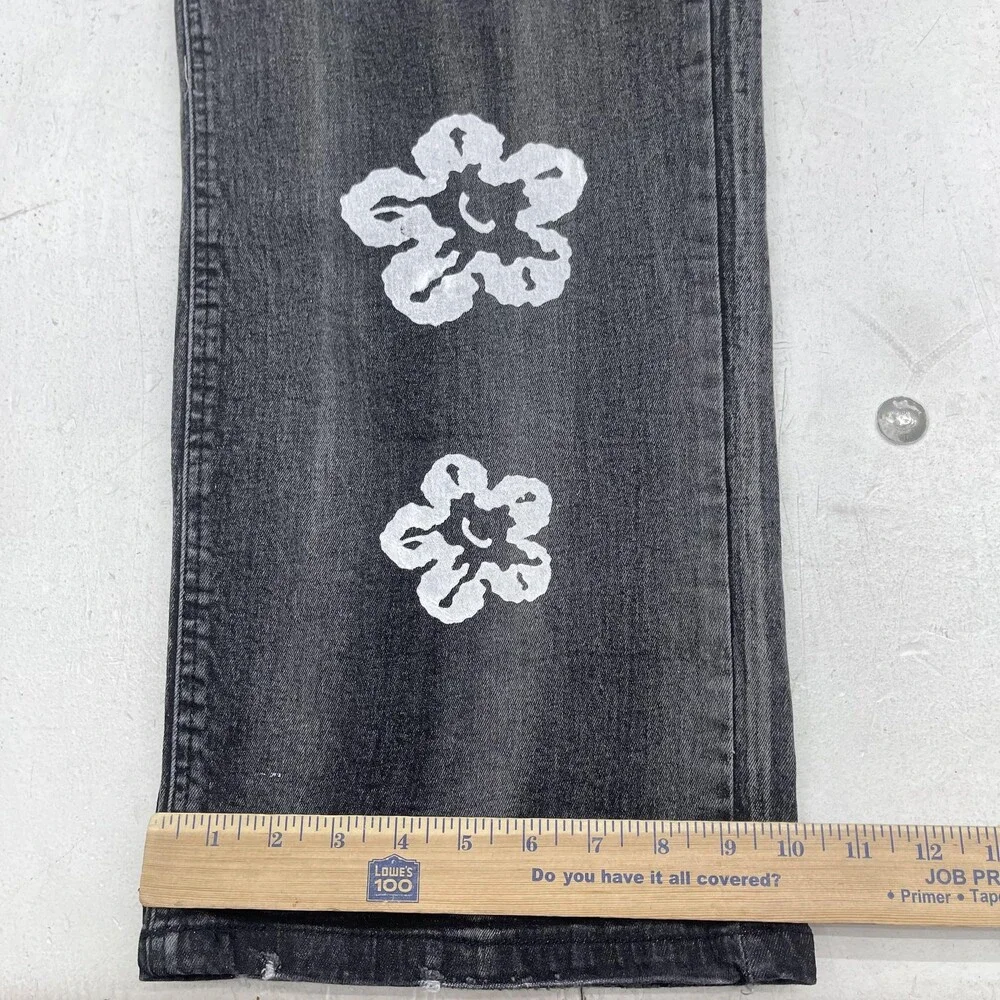 FWRD Denim Fit 1 Jeans Mens 54x33 Black Charcoal Slim Straight Floral Pants - Picture 8 of 10